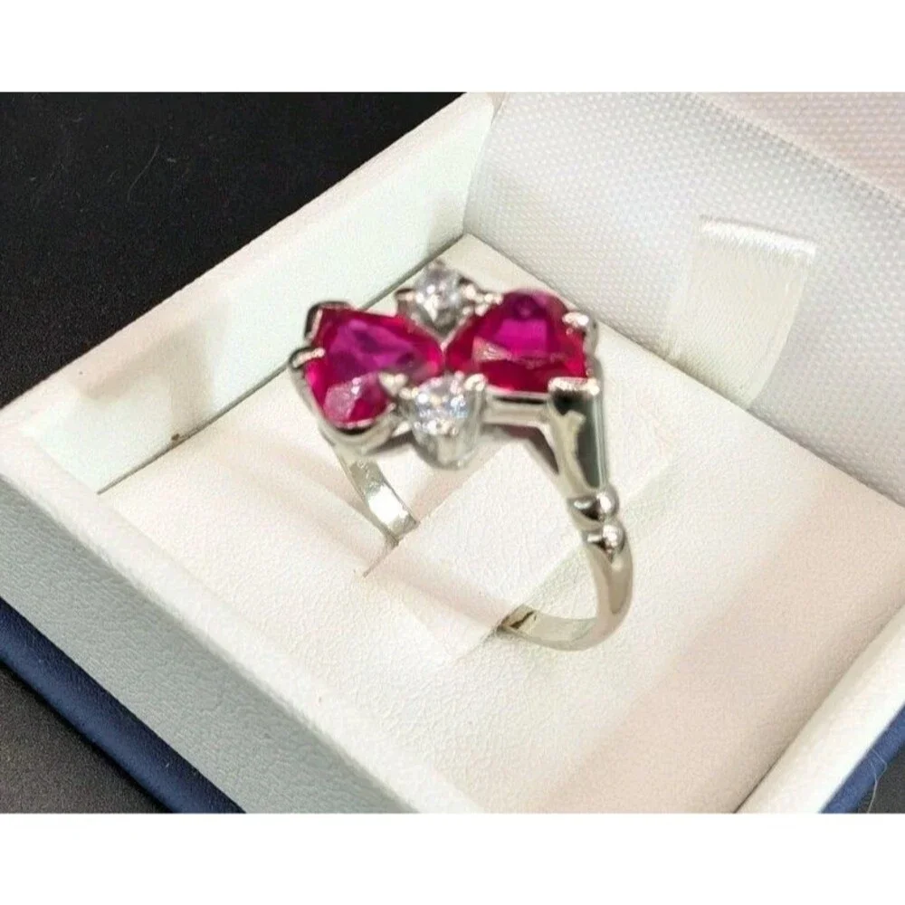 10K White‎ Gold Heart-Shaped Ruby & Diamond Accent Ring 9